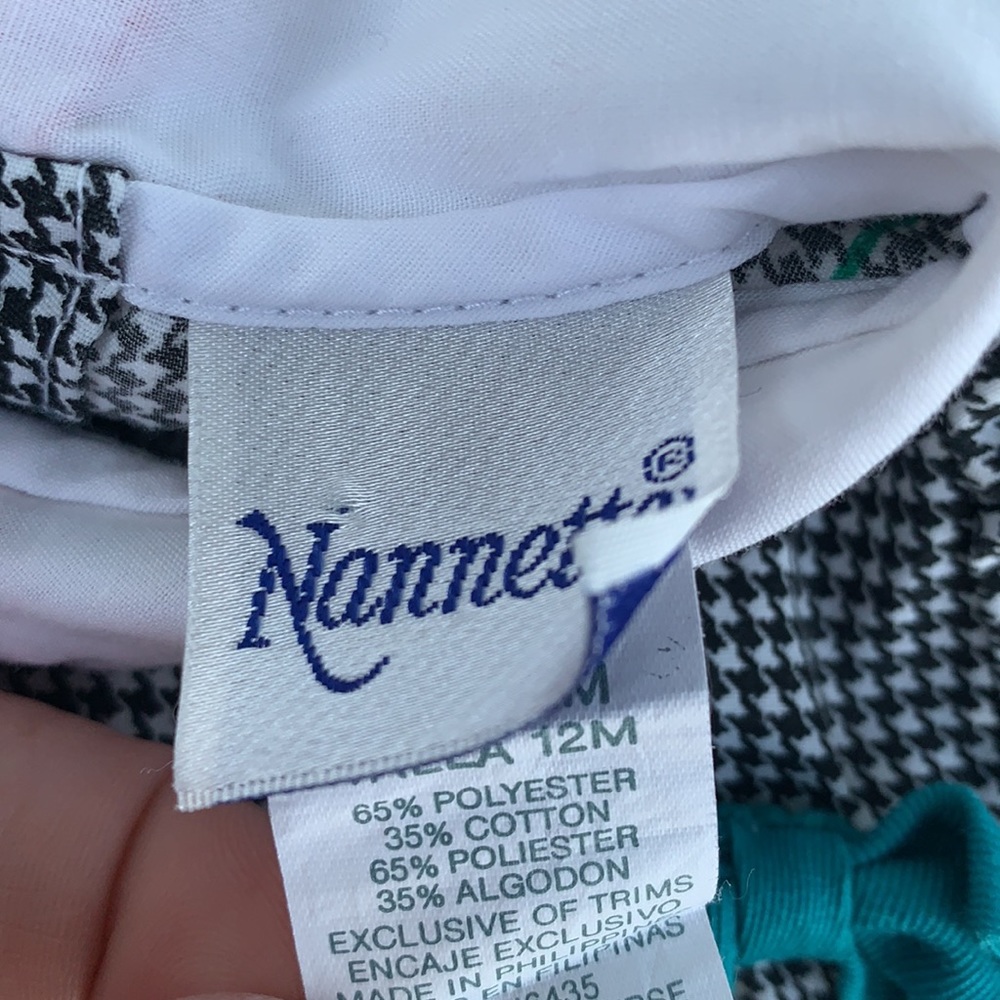 Girls vintage toddler dress houndstooth rainbow colored bows 12 mo gorgeous - Picture 4 of 4